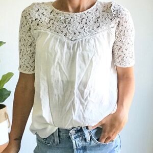 ZARA Guipure Lace Chiffon Blouse